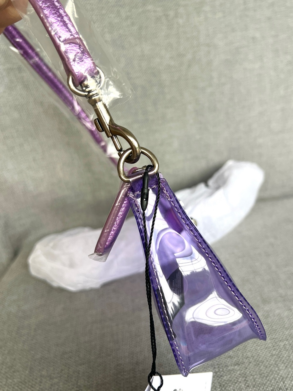 Kurt Geiger Highgate Convertible vinyl clear Wristlet Shoulder bag lavender - Picture 11 of 16